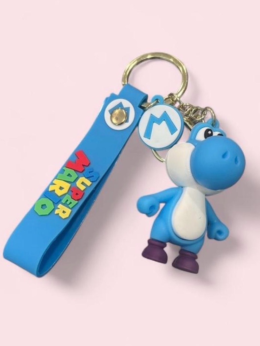 Nintendo Blue Yoshi Keychain with Super Mario Silicone Strap